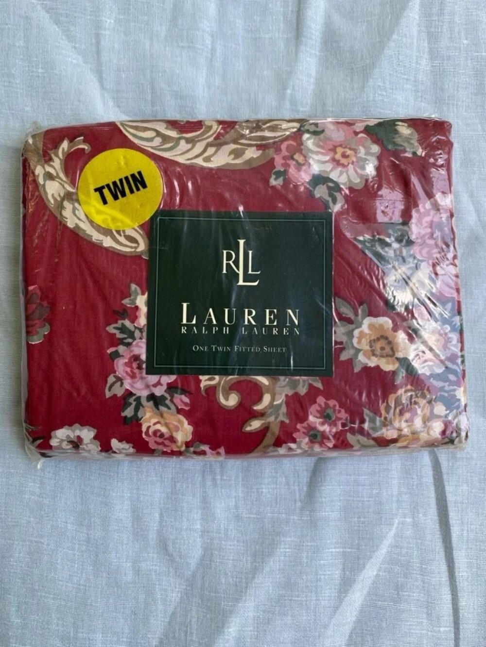 NWT Lauren Ralph Lauren vintage Marseilles floral red cotton Twin fitted sheet